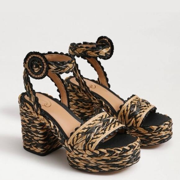 NWOB Sam Edelman Iliana Heeled Sandal in Black/Natural SZ 8 - Picture 2 of 8